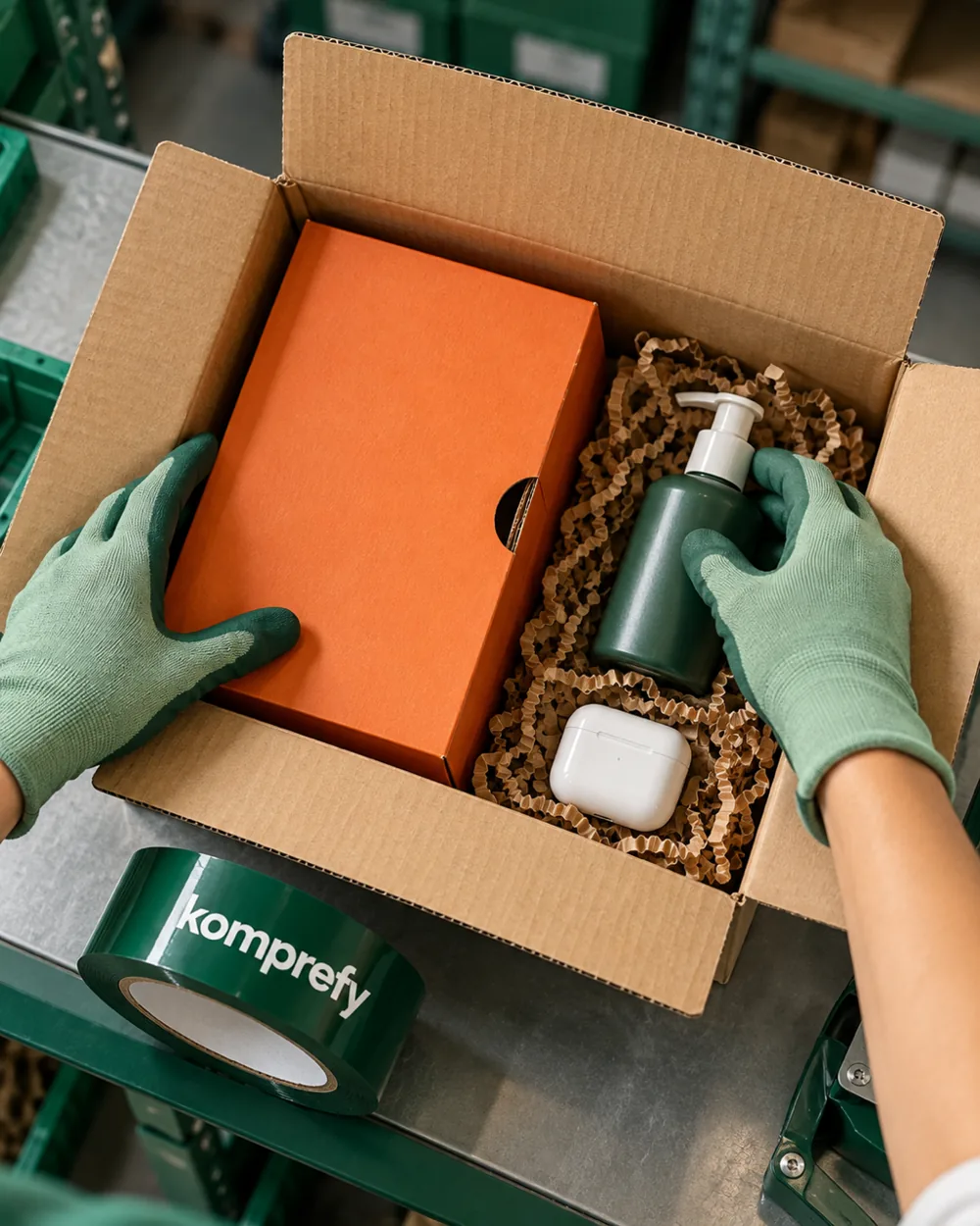 Compras sendo juntadas numa caixa Komprefy